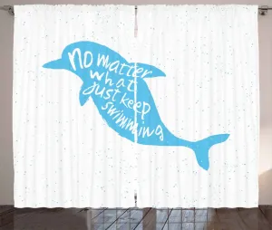 Штора в деревенском стиле ABAKUHAUS Дельфин, нарисованный вручную морской млекопитающий, присборенная штора из тесьмы для спальни с петлями и крючками, 280 x 225 см, небесно-голубой с белым Abakuhaus