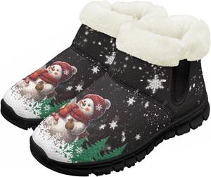 Детские зимние ботинки для девочек и мальчиков, теплые обувь с меховой подкладкой, противоскользящие модные ботильоны Chririnla, Cute Snowman
