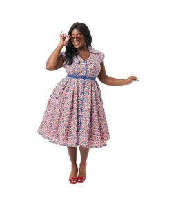 Платье-рубашка большого размера Unique Vintage, Red blue diamond floral