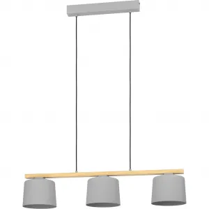 Подвесной светильник MARIEL, потолочная лампа, сталь и дерево, E27, IP20, для гостиной, E27 1 шт., подвесной светильник, размеры: Д91 x Ш19 x В110 см, светло-серый, коричневый, 3x40Вт, без ламп. Eglo, серый/коричневый