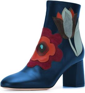Женские ботильоны FSJ с круглым носком, массивным каблуком и цветочной вышивкой, удобные, размеры 4-15 США, Blue