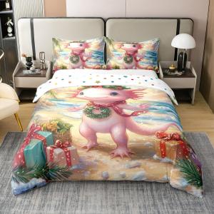 Erosebridal Комплект постельного белья 3D Axolotl из 100% хлопка с изображением саламандры и морского пейзажа для детей, Green Pink Blue