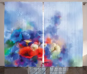 Штора ABAKUHAUS "Деревенский цветок", эффект дымчатой краски, универсальная ленточная штора для гостиной с петлями и крючками, 280 x 225 см, сине-красная Abakuhaus