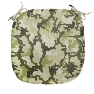 Подушка для обеденного стула ABAKUHAUS Camo, камуфляжный дизайн в стиле джунглей, декоративная водонепроницаемая подушка с ремнями для кухонных сидений, 40 см x 40 см, светло-зеленый, темно-зеленый