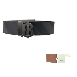 Burberry Ремень из натуральной кожи с монограммной пряжкой, Charcoal Gray/Graphite