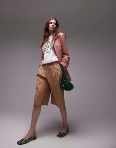 Удлиненные шорты Topshop длиной 3/4 с двойной складкой цвета верблюжьей шерсти