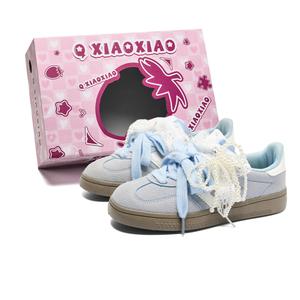 Circle small Женские скейтерские кроссовки с защитой от истирания легкие низкие голубые с двойными шнурками улучшенный бантик, цвет Light Blue Double Shoelace (Upgraded Bowknot)