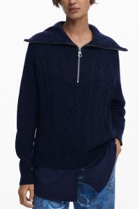 пуловер с косами на молнии