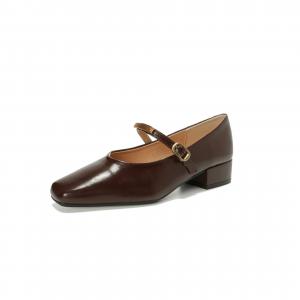 QITUMAUL Туфли Мэри Джейн для женщин кофейного цвета с каблуком 3,5 см, цвет Coffee[Heel Height 3.5cm]