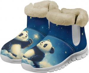 Женские зимние ботинки JoyLamoria Boston Terrier с цветочным принтом, водонепроницаемые снежные ботинки, водонепроницаемые ботильоны с принтом щенка, средние по голенища, удобные для холодной погоды, пушистые обувь, Cute Panda