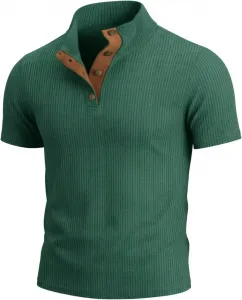 Мужская повседневная рубашка из вельвета с коротким рукавом и воротником стойкой