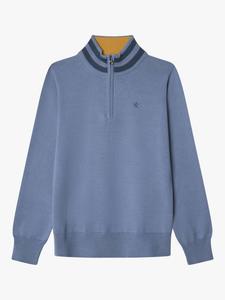 Детский джемпер с вафельной резинкой и молнией на четверть Hackett London, Chambray Blue