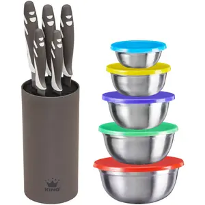 Нож универсальный KING «ANTHRA FUNNY», 16 шт. 1 блок ножей, 5 ножей, 5 чаш из нержавеющей стали, включая крышки, цвет bunt