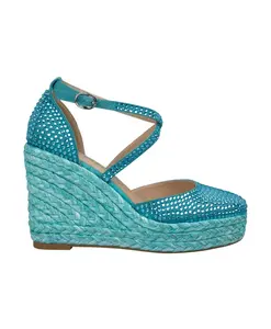 Туфли на танкетке с носком, украшенным стразами. Alma En Pena, зеленый