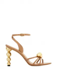 Босоножки на каблуке с золотистым декором Ferragamo, бежевый