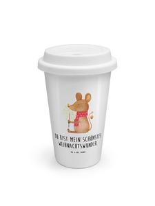 Mr. & Mrs. Panda Белая кофейная кружка на вынос с рождественской мышкой и надписью