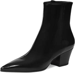 Женские классические ботильоны с заостренным носком, низким массивным каблуком, универсальные с боковыми молниями, короткие, повседневные, рабочие, профессиональные, размер 4-16 US Wo wagas, Black