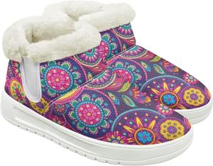 Женские меховые ботинки с противоскользящей подошвой, зимние удобные снежные туфли для дам с флисовой подкладкой, размер США 4.5-12 Cugasmaru, Floral Purple