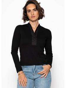 Рубашка с длинными рукавами и широкой планкой на пуговицах черного цвета SASSYCLASSY