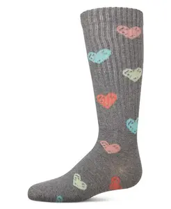 Большие ребристые носки до колена "Multi Graffiti Hearts" из хлопковой смеси Memoi, серый