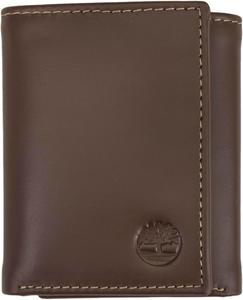 Мужской кожаный кошелек Timberland тройного сложения с окошком для удостоверения личности, Brown (Hunter)