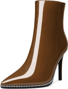 Женские ботильоны AUMOTED с заостренным носком, высокие каблуки-стилет, короткие ботинки с бусинами и молнией, каблук 3,7 дюйма, осенне-зимние нарядные женские ботинки