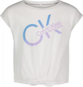 Футболка Calvin Klein для девочек с короткими рукавами, круглым вырезом и логотипом, White A01G