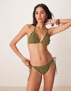 Плавки бикини Stradivarius цвета хаки с завязками по бокам
