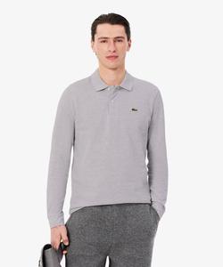 Рубашка-поло с длинным рукавом, меланжевого цвета, в рубчик, модель L1313 (меланж, длинный рукав)