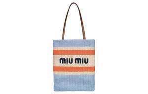 Сумка наплечная из соломы и лозы MIU MIU женская синяя мультиколор