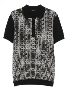 Рубашка поло с монограммой BALMAIN, черный