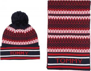 Подарочный набор из мужского шарфа и шапки Tommy Hilfiger для холодной погоды, Blue And Red