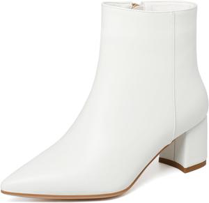 Женские ботильоны SHEMEE с острым носком, массивным каблуком и боковой молнией, короткие ботинки на каблуке, White Pu