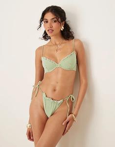 Плавки бикини Anna из сирсакера с завязками по бокам в зеленую полоску от ASOS DESIGN