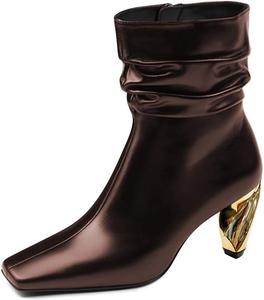 Женские ботильоны FYS с квадратным носком, золотого цвета, на средней массивной подошве, с боковой молнией, для широкой голени, праздничные, размеры 4-16 US