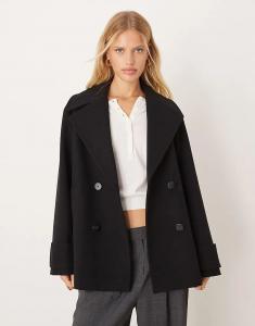 Короткий двубортный жакет из смеси шерсти Mango черного цвета