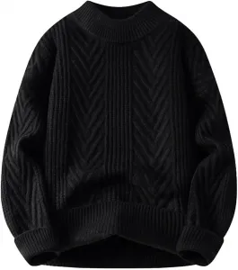 Мужской свитер зимний свободный однотонный вязаный