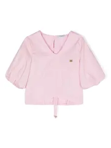 Поплиновая блузка с укороченными рукавами Pinko Kids, розовый