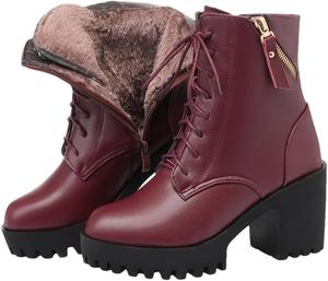 Женские ботинки Niiyyjj из натуральной кожи, с утеплителем из натуральной шерсти, боевые ботинки на шнуровке и молнии, короткие ботинки, Fleece Red