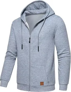 Мужская худи с капюшоном на молнии Jacquard PlaidCloth, легкая и мягкая, с карманом