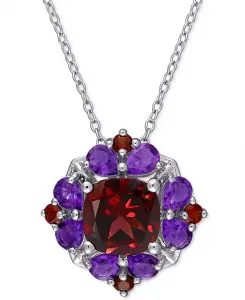 Ожерелье с подвеской длиной 18 дюймов из стерлингового серебра с родолитовым гранатом (3-1/4 карата) и аметистом (1-1/8 карата) Macy'S, garnet