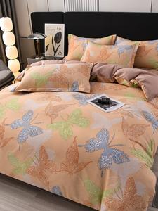 MIDO HOUSE Комплект постельного белья 4 предмета, простыня 200 см, пододеяльник 220x240 см, цвет оранжевый, принт бабочки