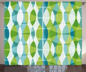 Штора ABAKUHAUS в стиле гранж, овальная, геометрические фигуры, универсальная, ленточная штора для гостиной, с петлями и крючками, 280 x 175 см, цвет: бирюзовый, яблочно-зеленый Abakuhaus