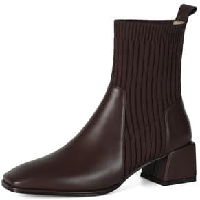 Женские сапоги на высоком каблуке, женские ботильоны на платформе с каблуком, сексуальные ботинки с квадратным носком, шнуровкой и высоким каблуком до середины голени, ботильоны с мягкой подошвой, эластичной вставкой и массивным каблуком Hhhchpm, Brown