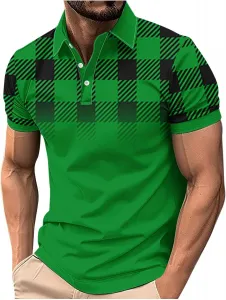 Мужская поло в клетку с коротким рукавом и пуговицами FZYLQY