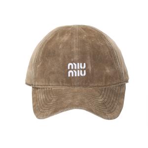 MIU MIU Хлопковая кожаная вельветовая бейсболка женская коричневая, Brown