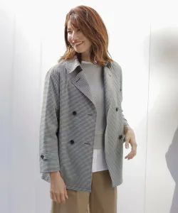 Двубортный тренч из легкой эластичной клетчатой ткани, пригодный для стирки J.Press, цвет Black X Light Gray Gin [305]