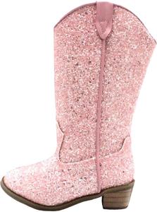 Детские ковбойские блестящие сапоги с запрокидным носком, противоскользящие, с острым носком, средней голени, вестерн с низким каблуком для маленьких и больших детей Generic, Pink