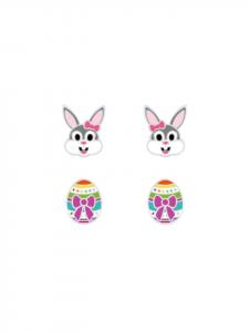 Alexander York Серьги-гвоздики в виде кролика и яйца из серебра 925 пробы