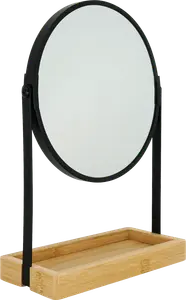 Зеркало-подставка металл/бамбук черный с полкой для хранения 1 шт. Soapland
